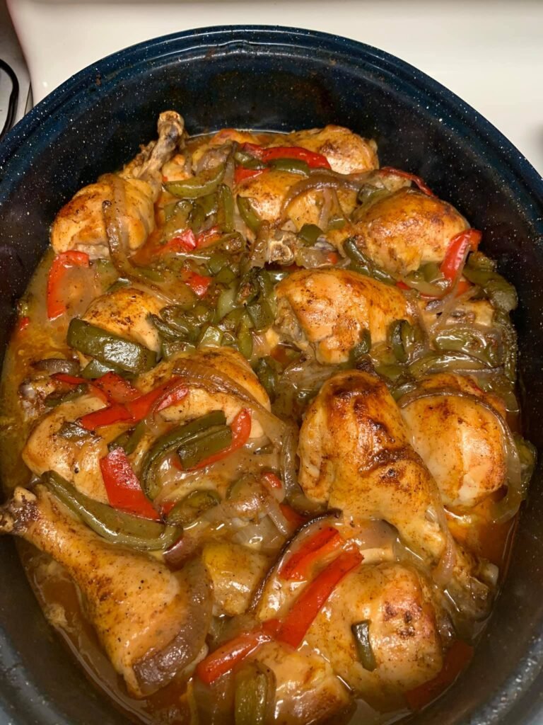 Baked Chicken with Peppers and Onions – The Easy Roaster Pan Dinner That Never Fails