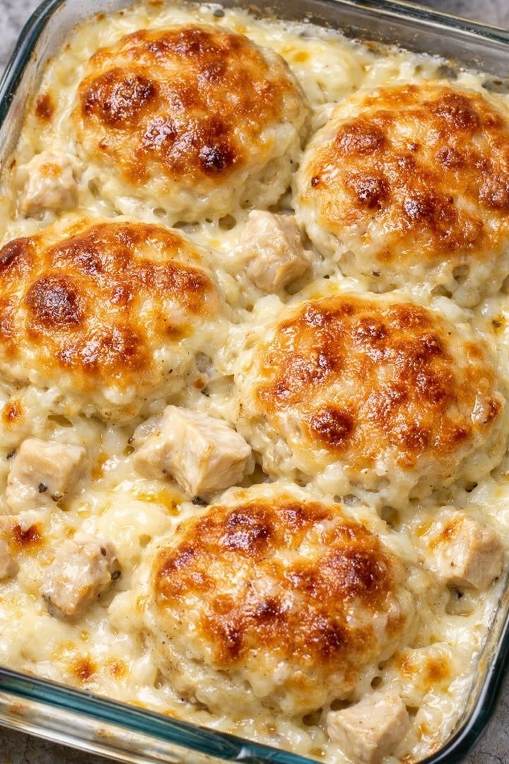4-Ingredient Chicken Alfredo Biscuit Casserole